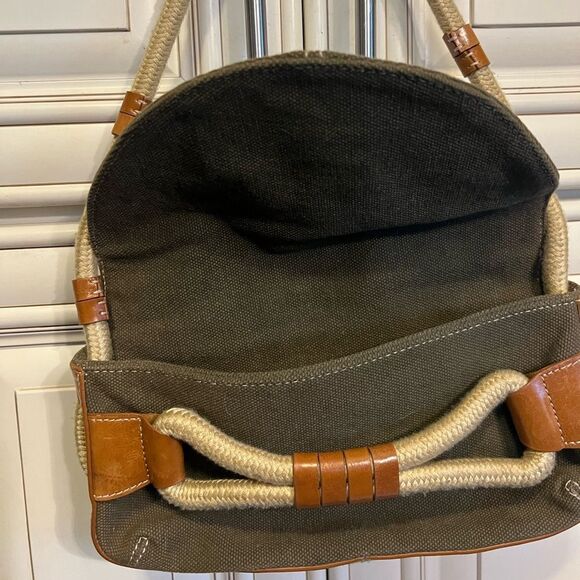 Bcbgirls Purse Brown Khaki Canvas Rope Baguette | Color: Brown/Green - Picture 5 of 8